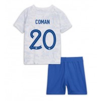 Francúzsko Kingsley Coman #20 Vonkajší Detský futbalový dres MS 2022 Krátky Rukáv (+ trenírky)